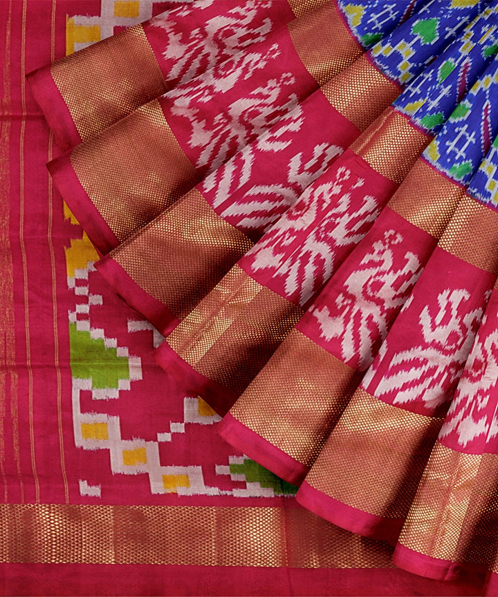 Blue red handwoven pochampally silk saree