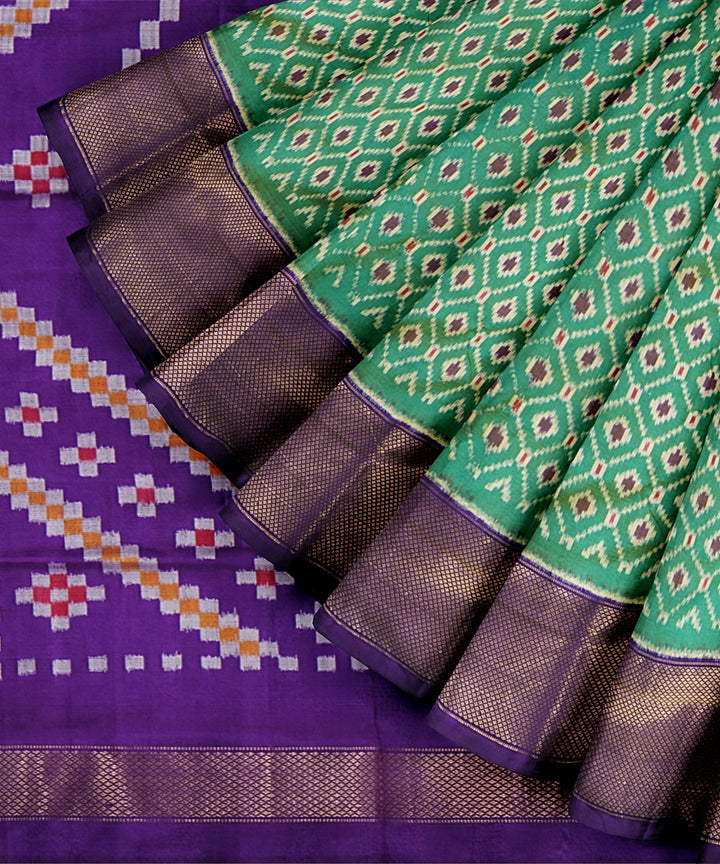 Light green blue handwoven pochampally silk saree