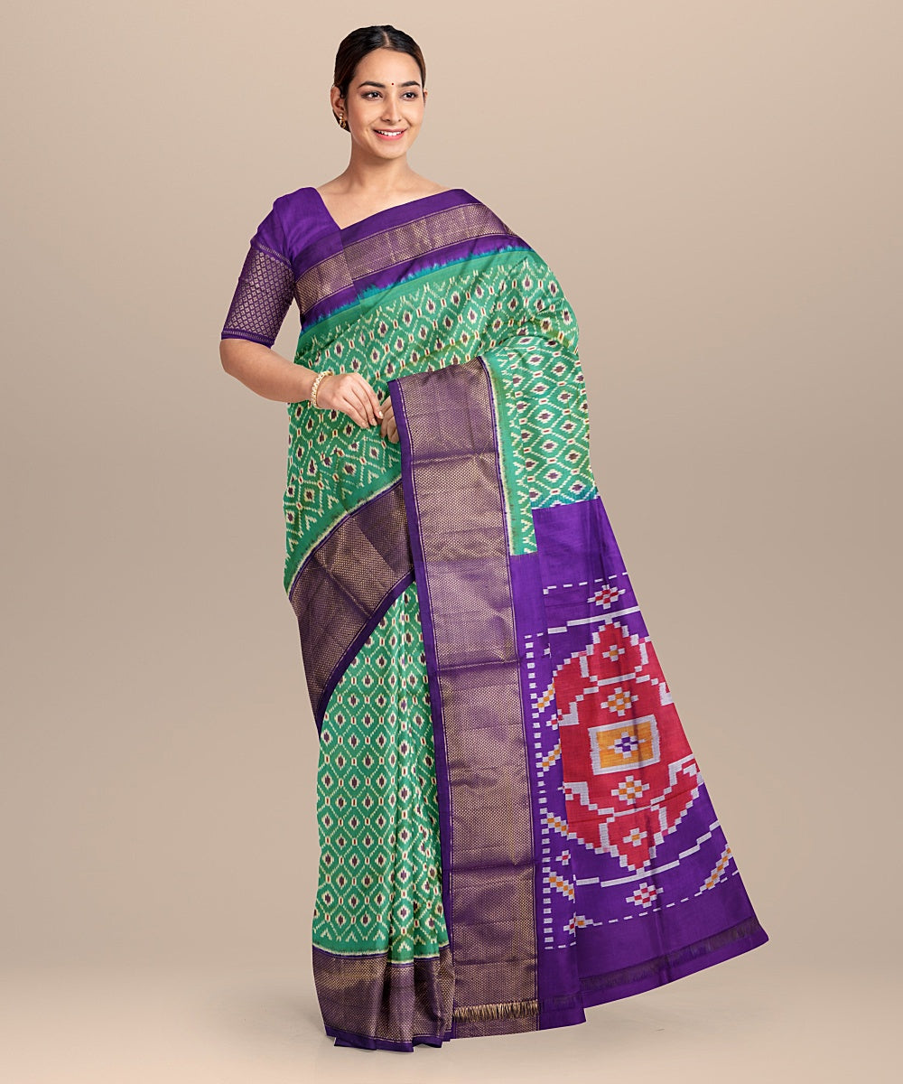 Light green blue handwoven pochampally silk saree