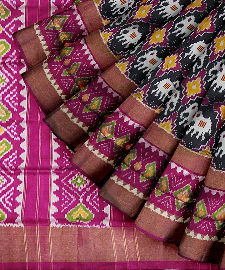 Black pink handwoven pochampally silk saree