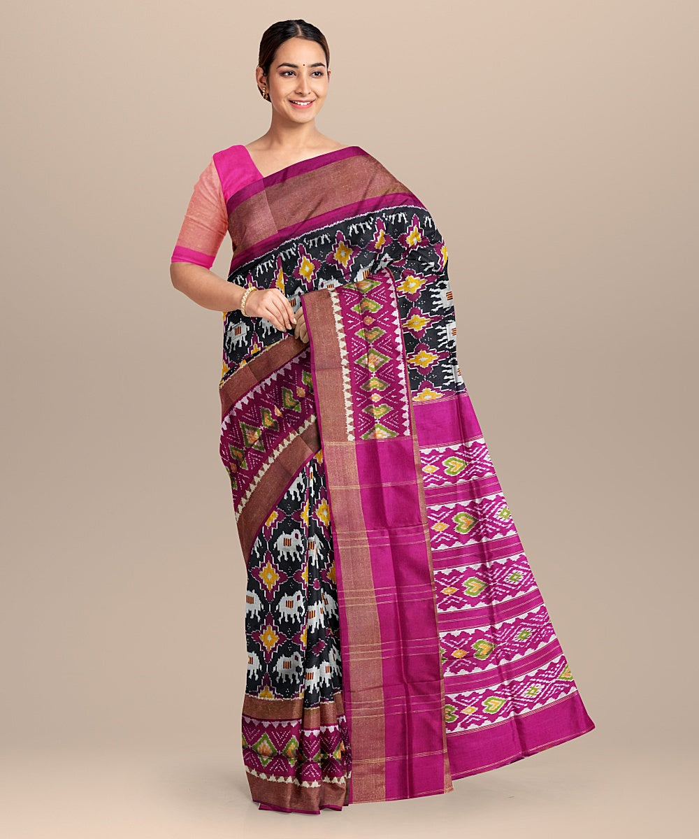 Black pink handwoven pochampally silk saree