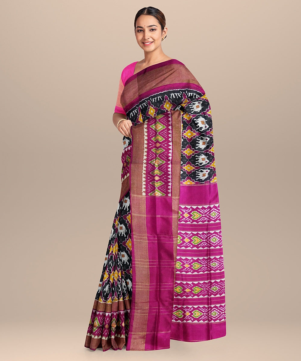 Black pink handwoven pochampally silk saree