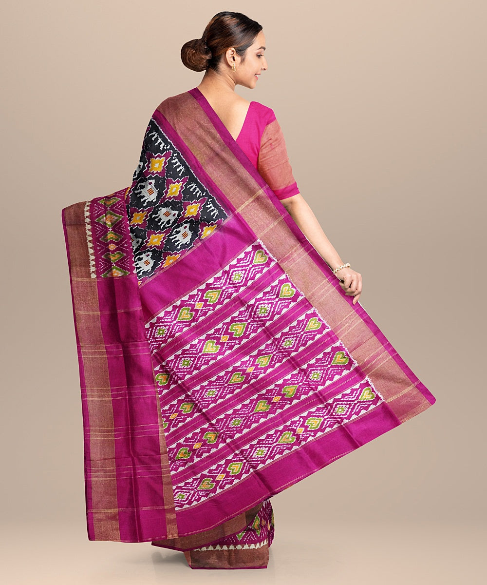 Black pink handwoven pochampally silk saree