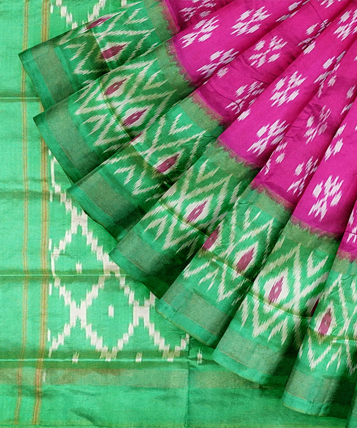 Pink green handwoven pochampally silk saree