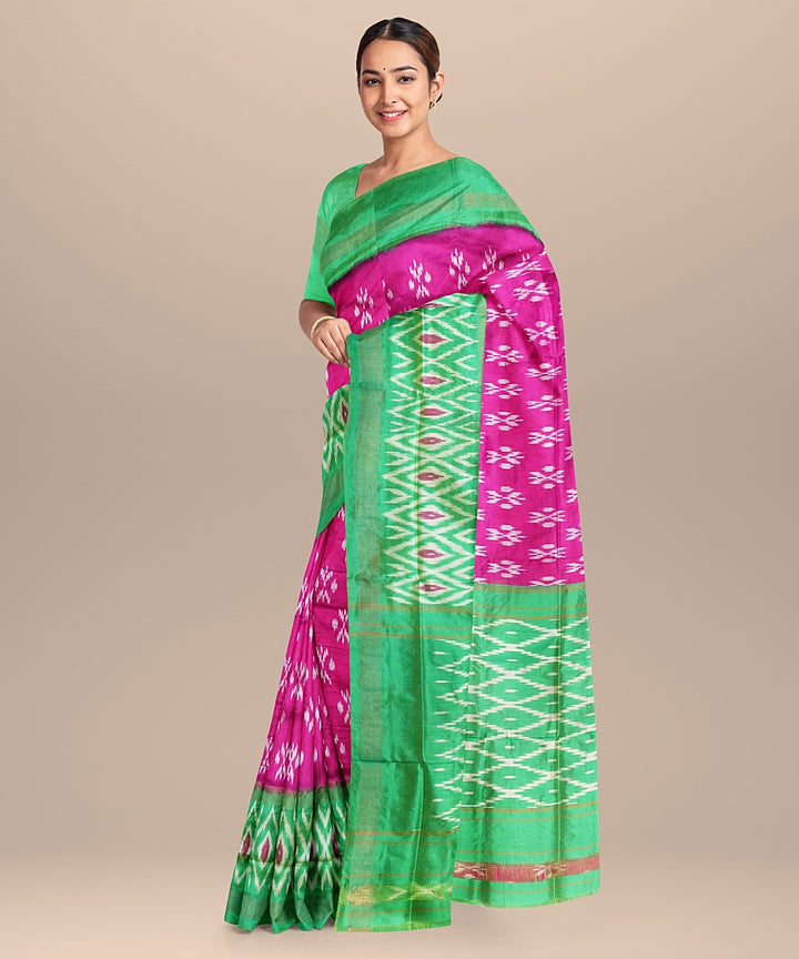 Pink green handwoven pochampally silk saree