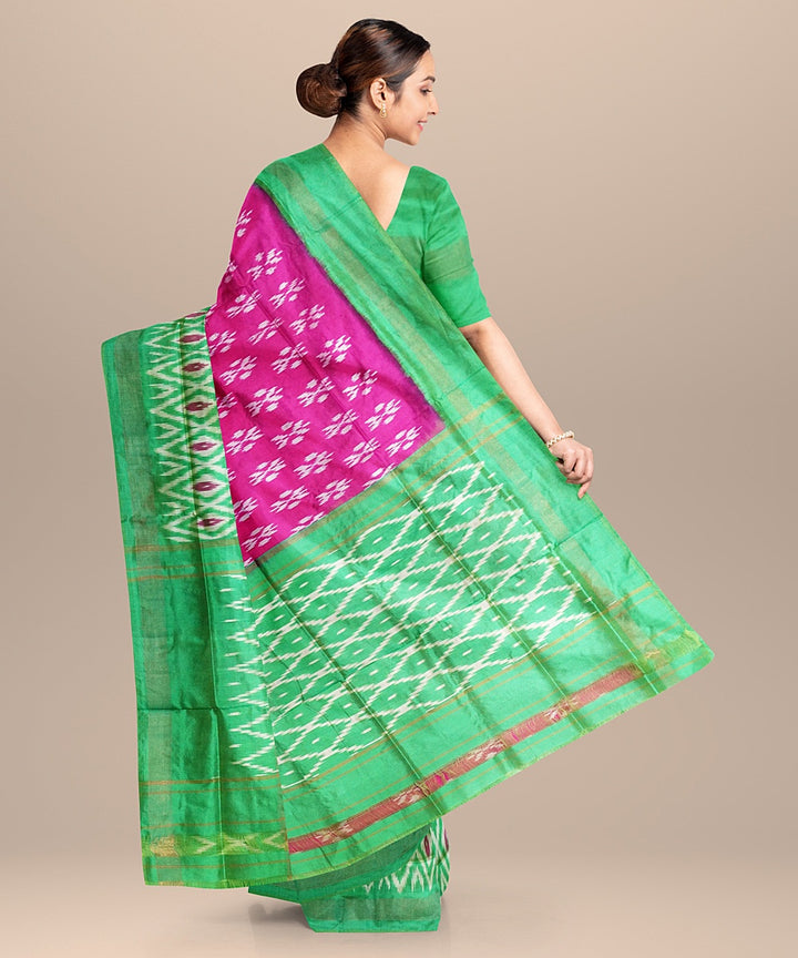 Pink green handwoven pochampally silk saree