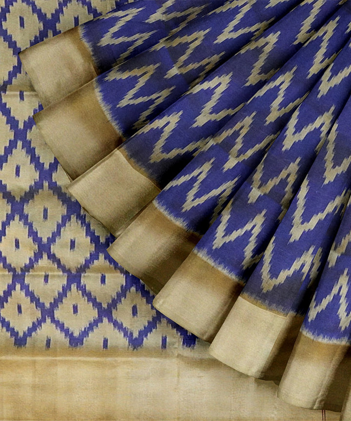 Blue cream handwoven pochampally ikat silk saree