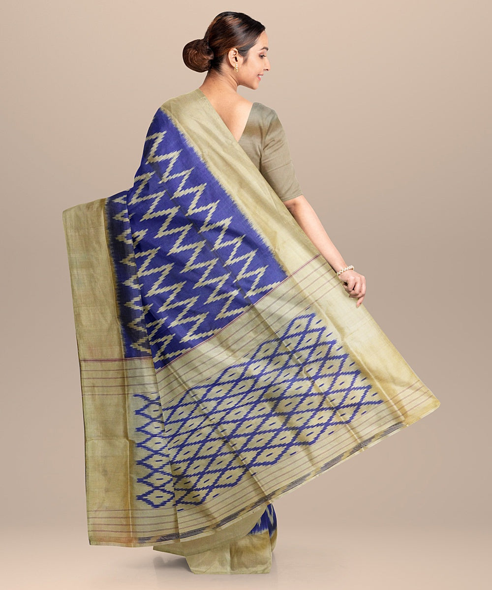 Blue cream handwoven pochampally ikat silk saree