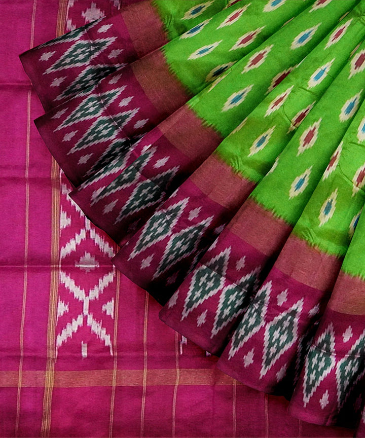 Light green pink handloom pochampally ikat silk saree