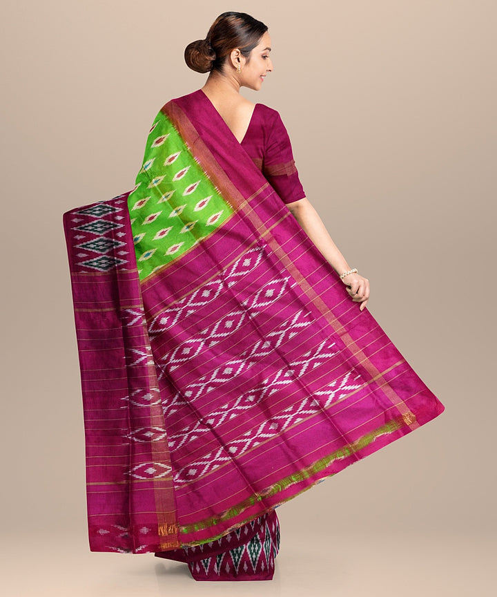 Light green pink handloom pochampally ikat silk saree