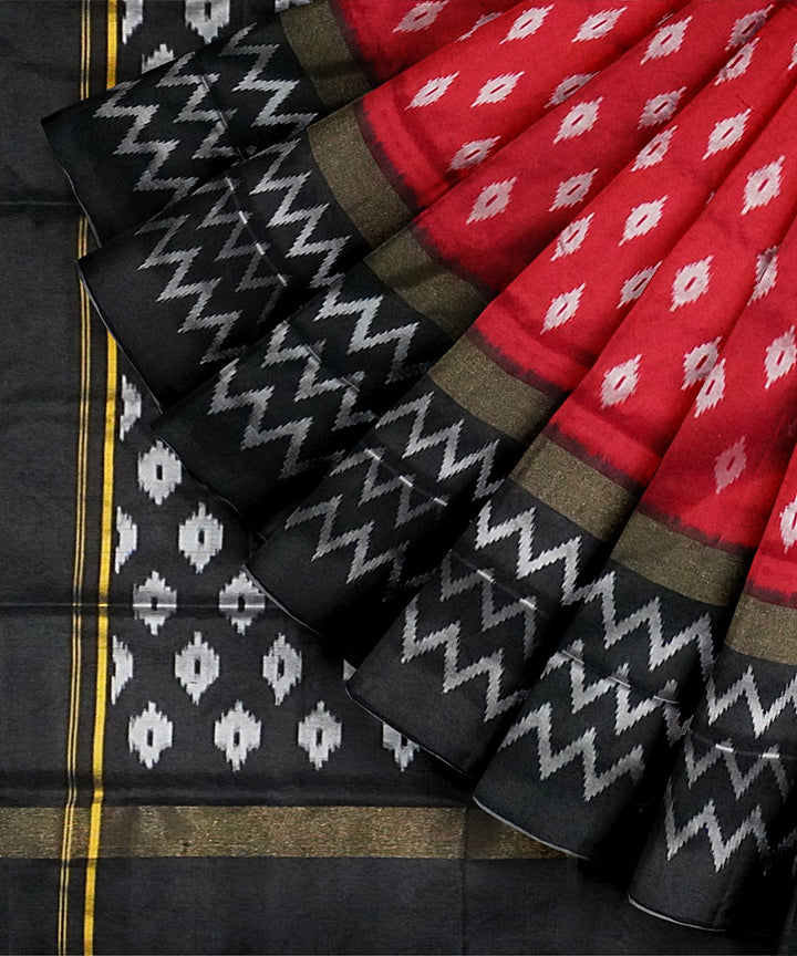 Red black handwoven pochampally ikat silk saree