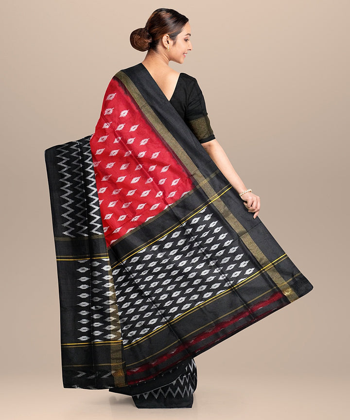 Red black handwoven pochampally ikat silk saree