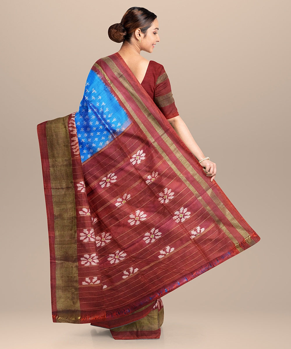 Blue maroon handwoven pochampally ikat silk saree