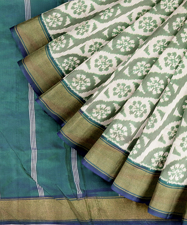 White green handwoven pochampally ikat silk saree