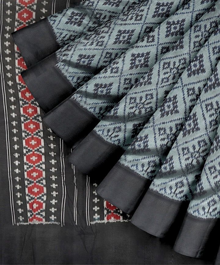 Grey black handwoven pochampally ikat silk saree