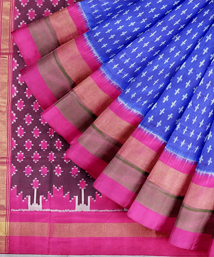 Blue pink silk handloom pochampally ikat saree