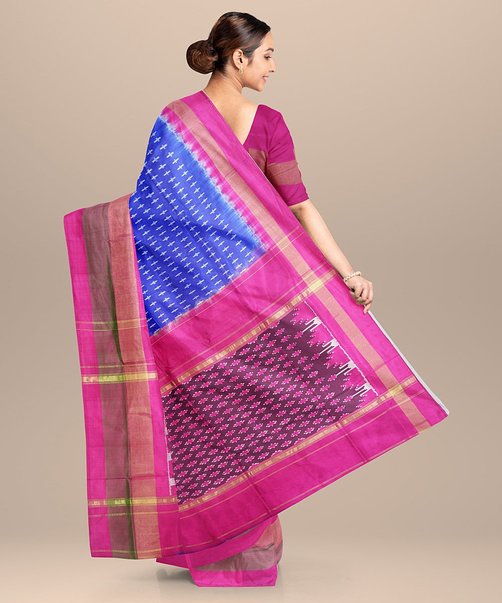 Blue pink silk handloom pochampally ikat saree