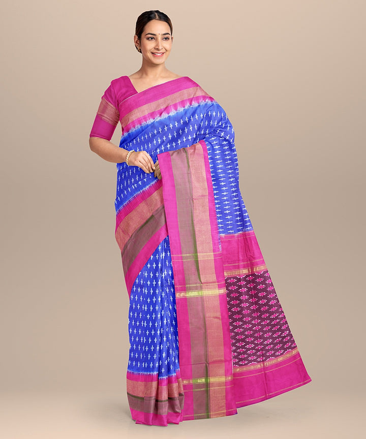 Blue pink silk handloom pochampally ikat saree