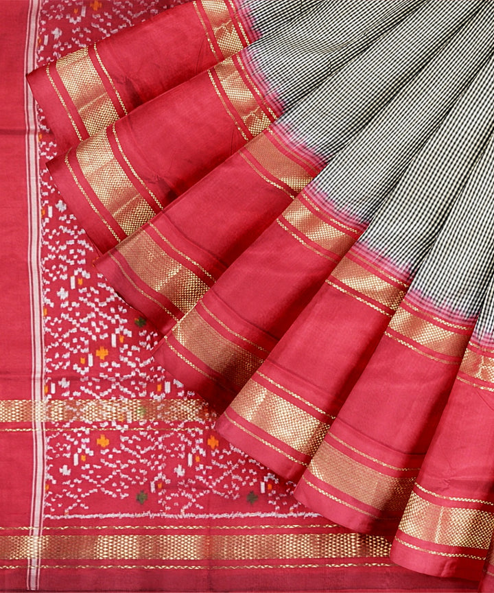 Grey red handwoven pochampally ikat silk saree