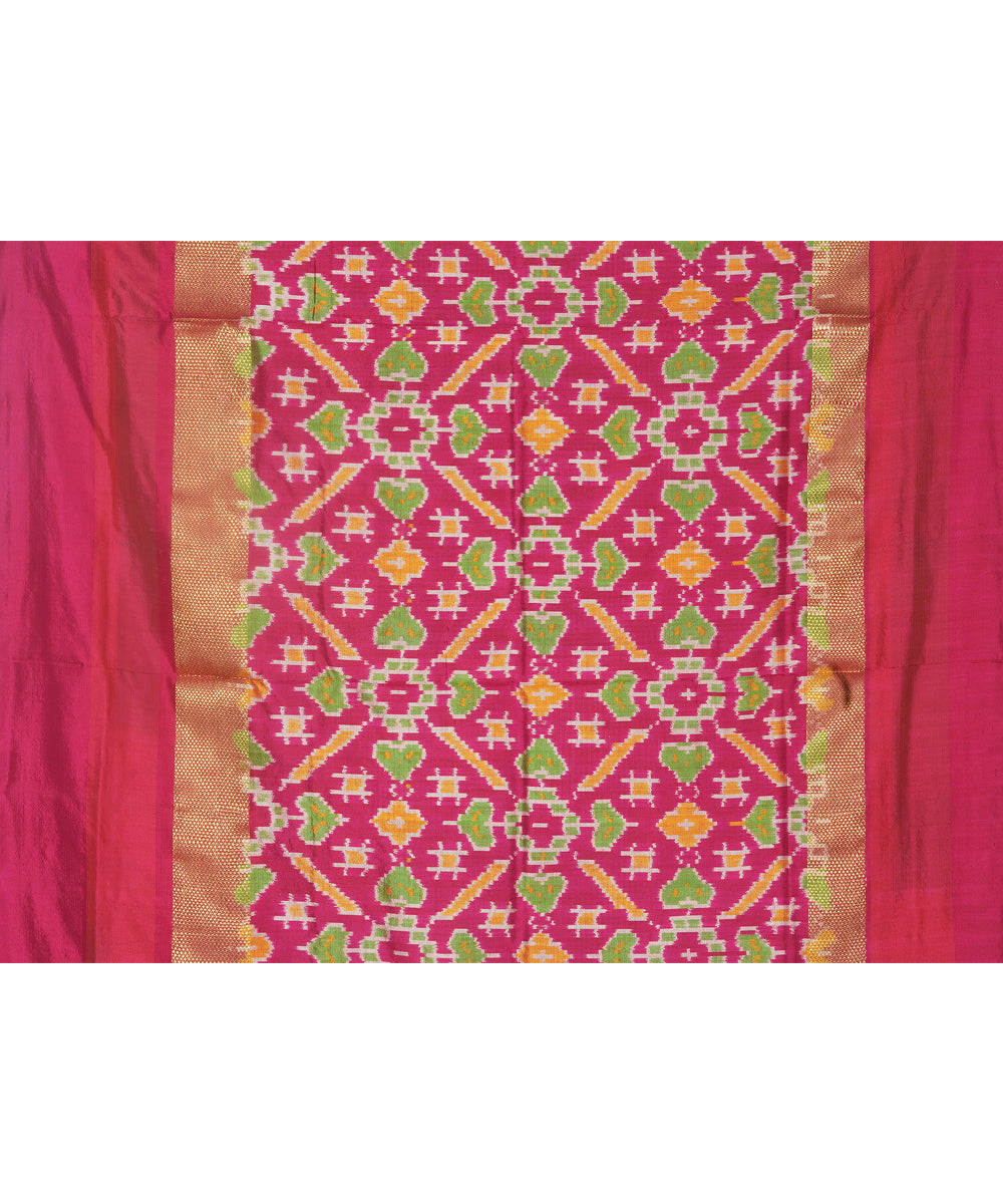 Sky blue pink handwoven pochampally ikat silk saree