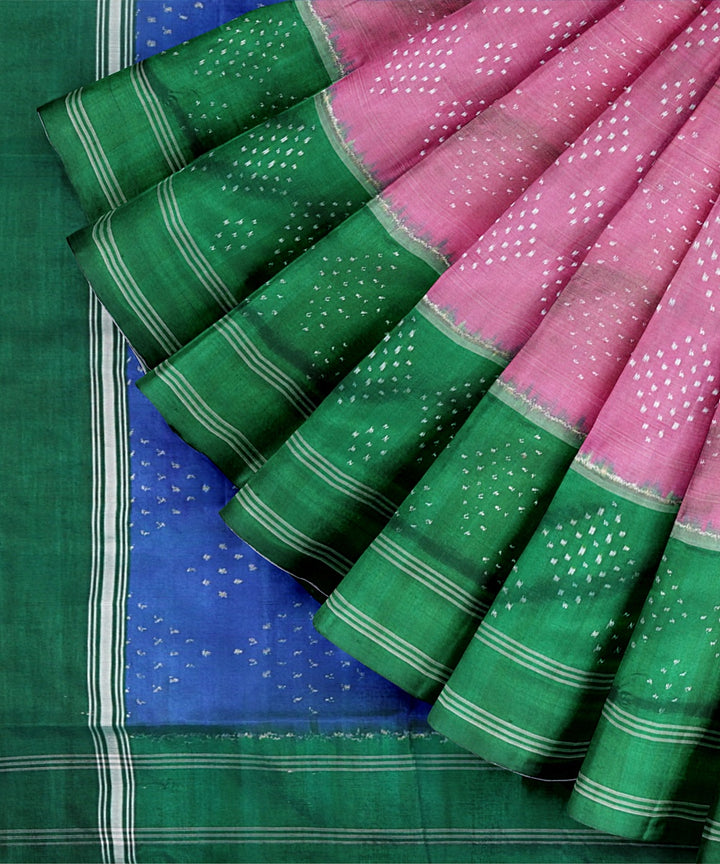 Pink green handwoven pochampally ikat silk saree