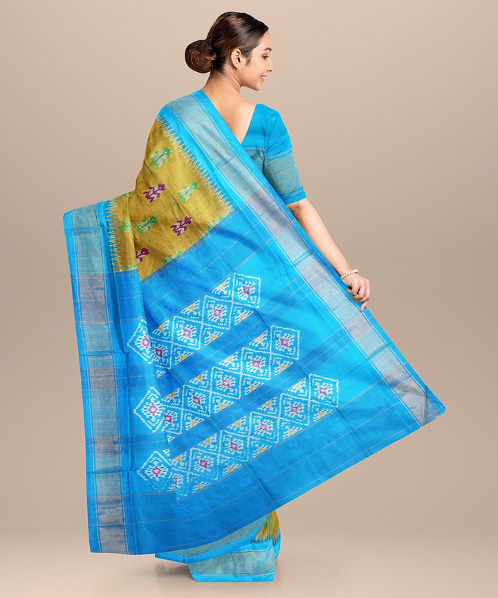 Mehendi green blue handwoven pochampally ikat silk saree