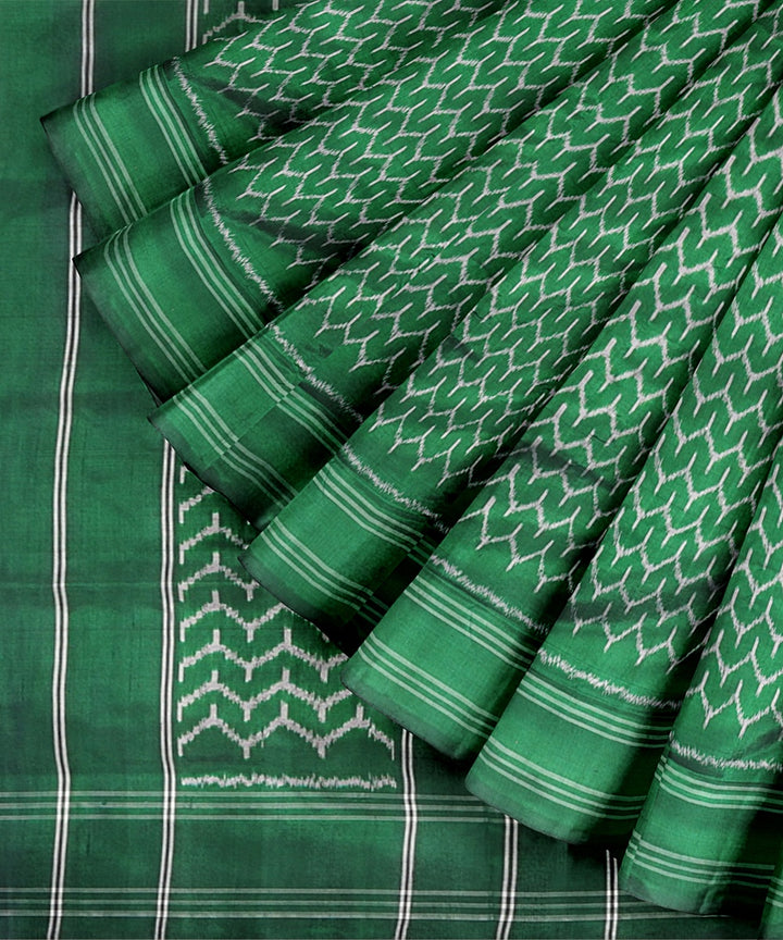 Green allover handwoven pochampally ikat silk saree