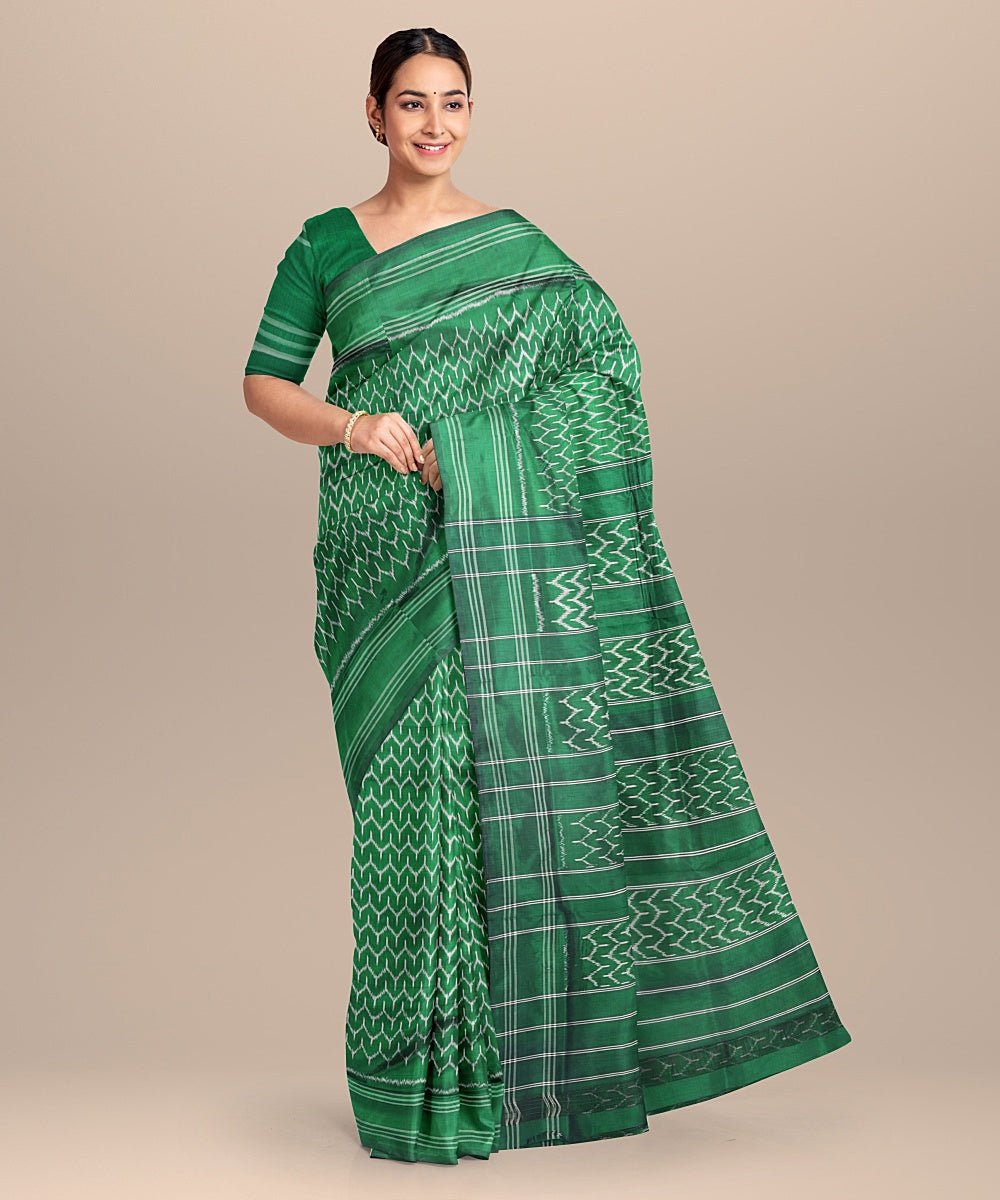 Green allover handwoven pochampally ikat silk saree