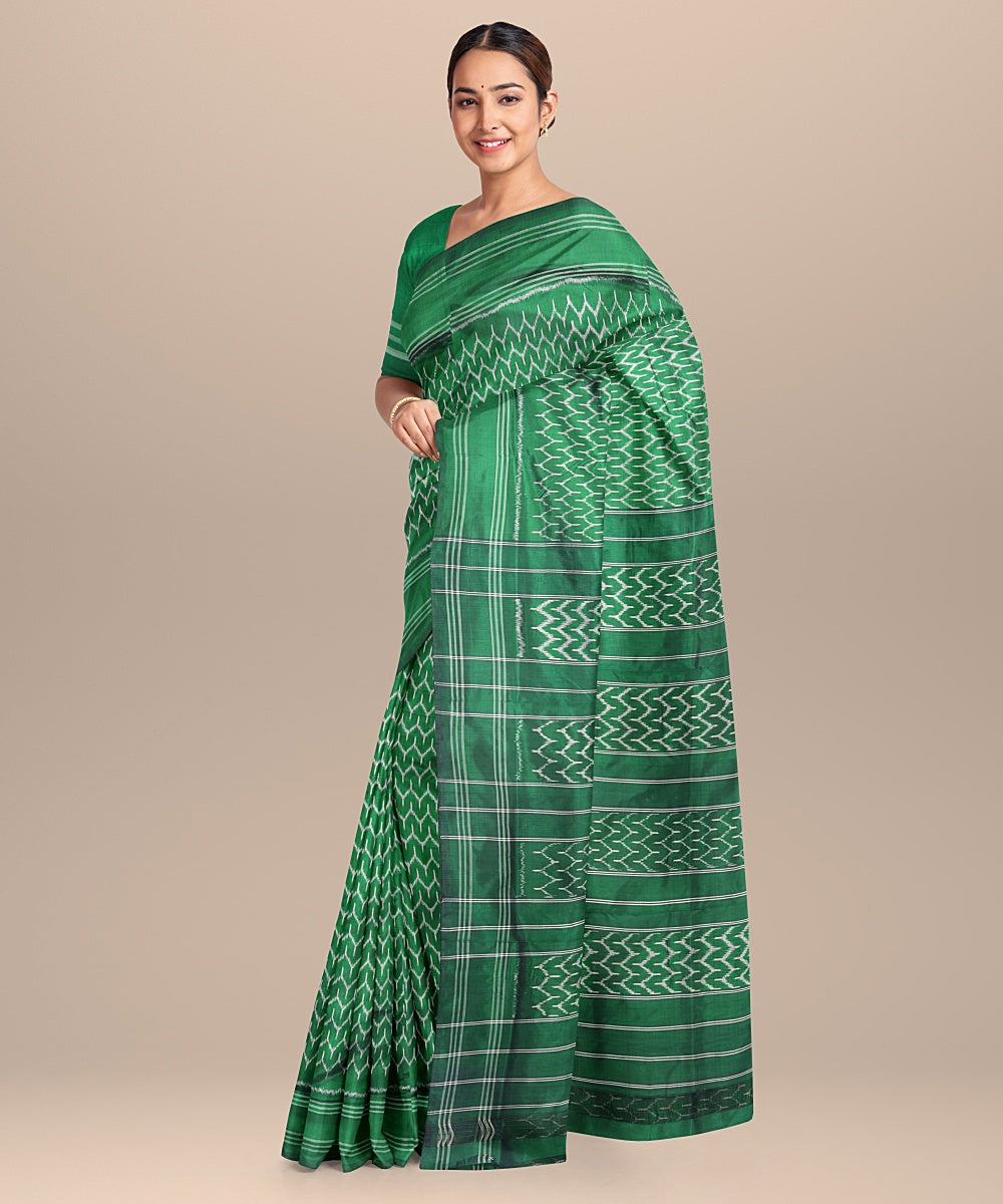 Green allover handwoven pochampally ikat silk saree