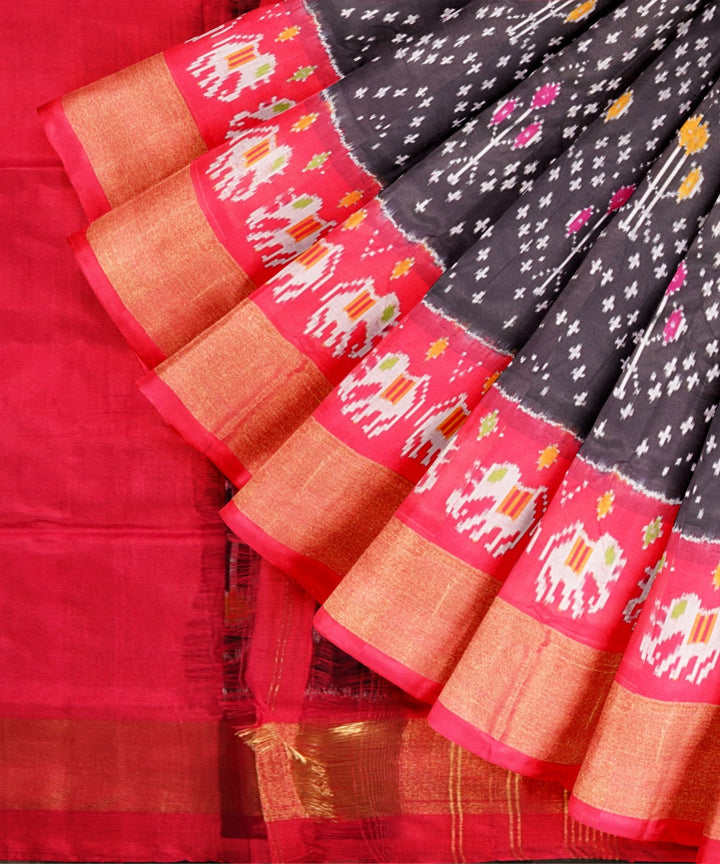 Black red handloom pochampally ikat silk saree