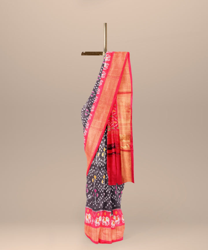 Black red handloom pochampally ikat silk saree