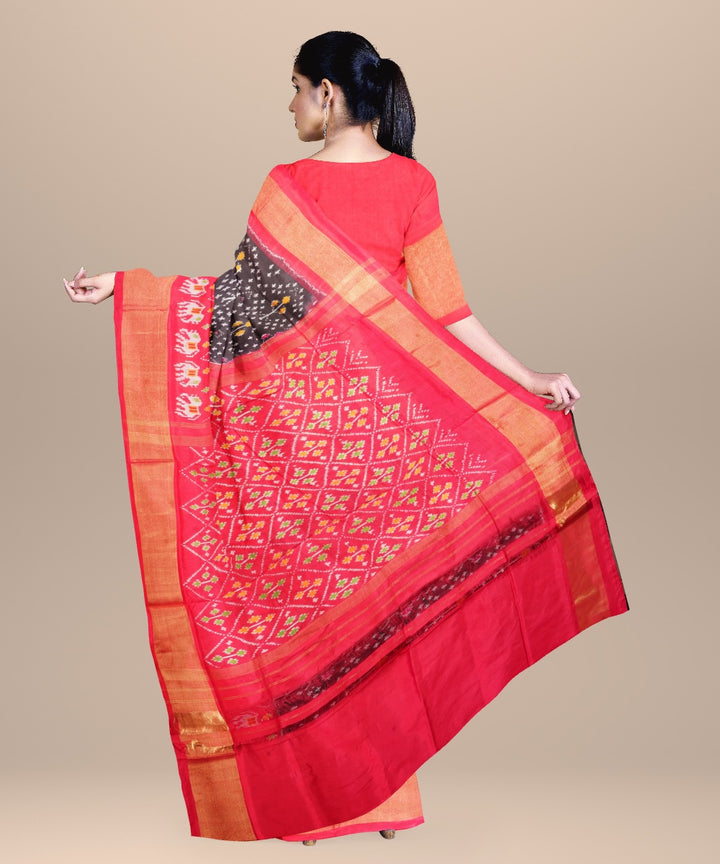 Black red handloom pochampally ikat silk saree