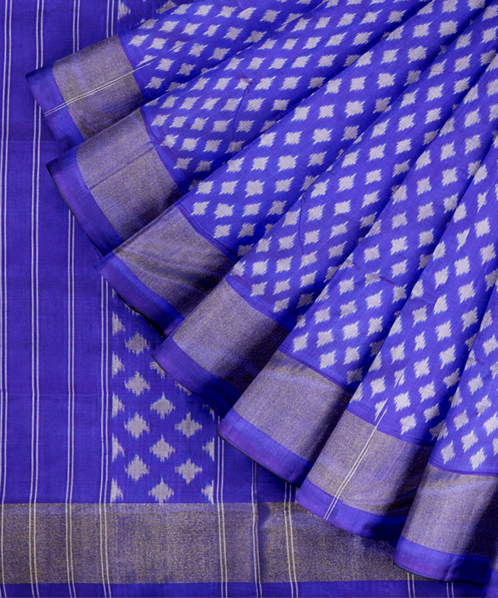 Neon blue grey handwoven pochampally ikat silk saree