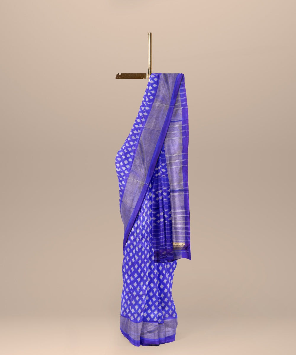 Neon blue grey handwoven pochampally ikat silk saree