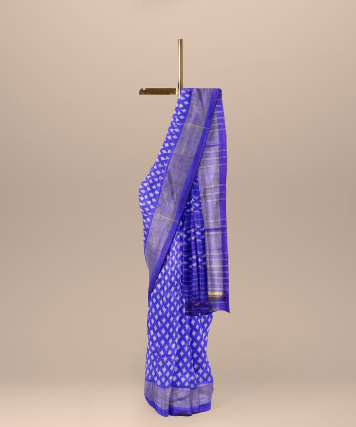 Neon blue grey handwoven pochampally ikat silk saree