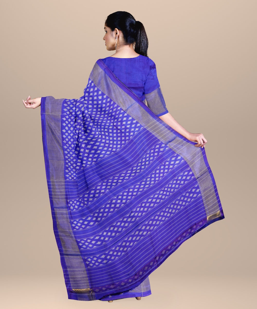 Neon blue grey handwoven pochampally ikat silk saree