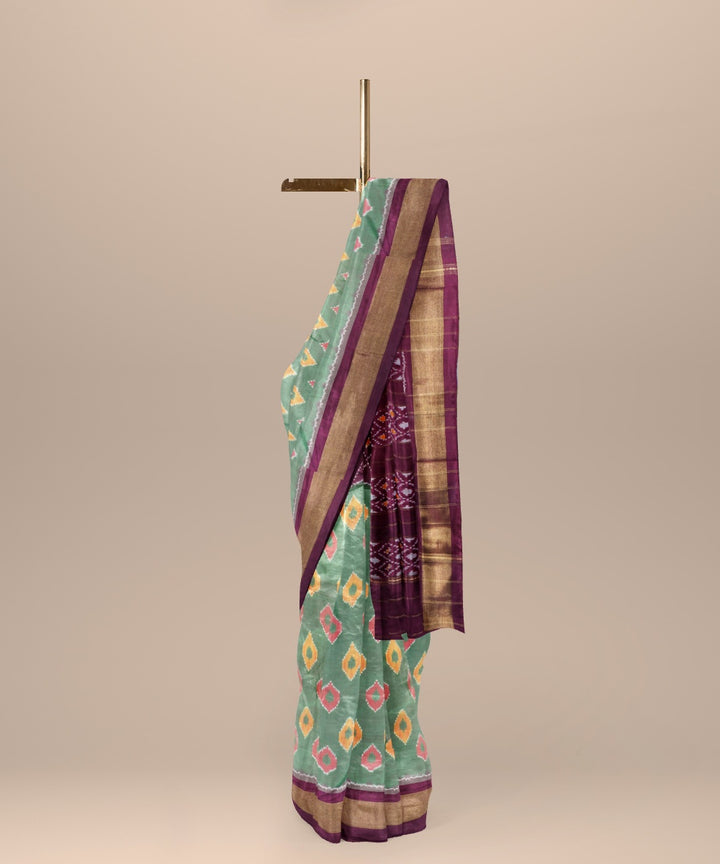 Light green maroon handwoven pochampally ikat silk saree