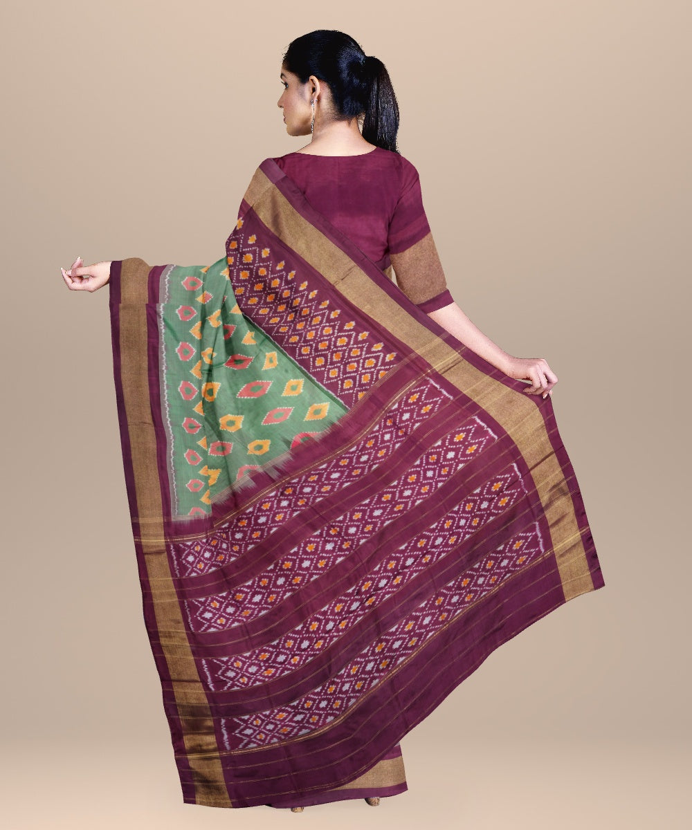 Light green maroon handwoven pochampally ikat silk saree