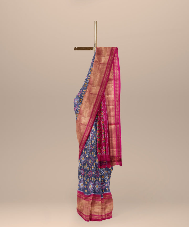 Dark green pink handwoven pochampally ikat silk saree