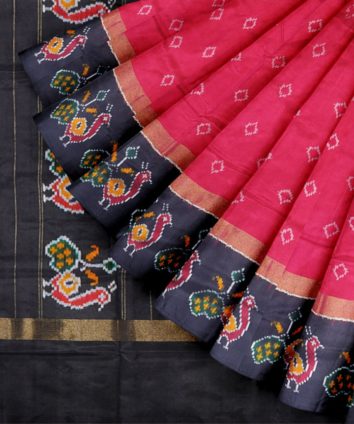 Red black handwoven pochampally ikat silk saree