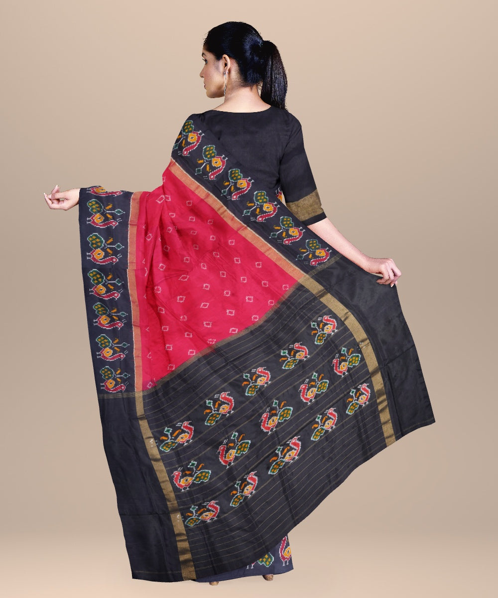 Red black handwoven pochampally ikat silk saree