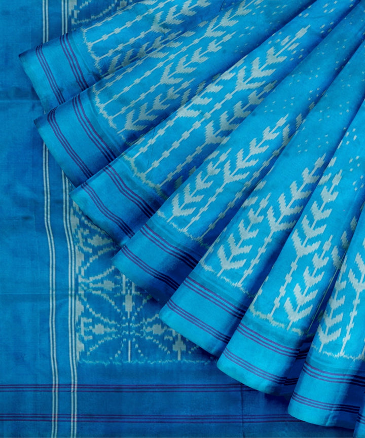 Royal blue grey handwoven pochampally ikat silk saree