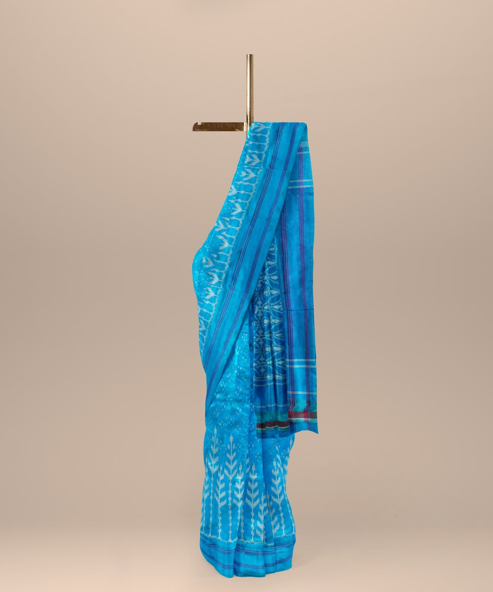 Royal blue grey handwoven pochampally ikat silk saree