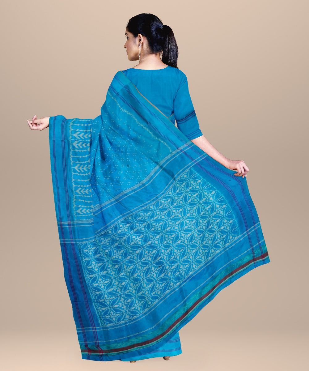 Royal blue grey handwoven pochampally ikat silk saree