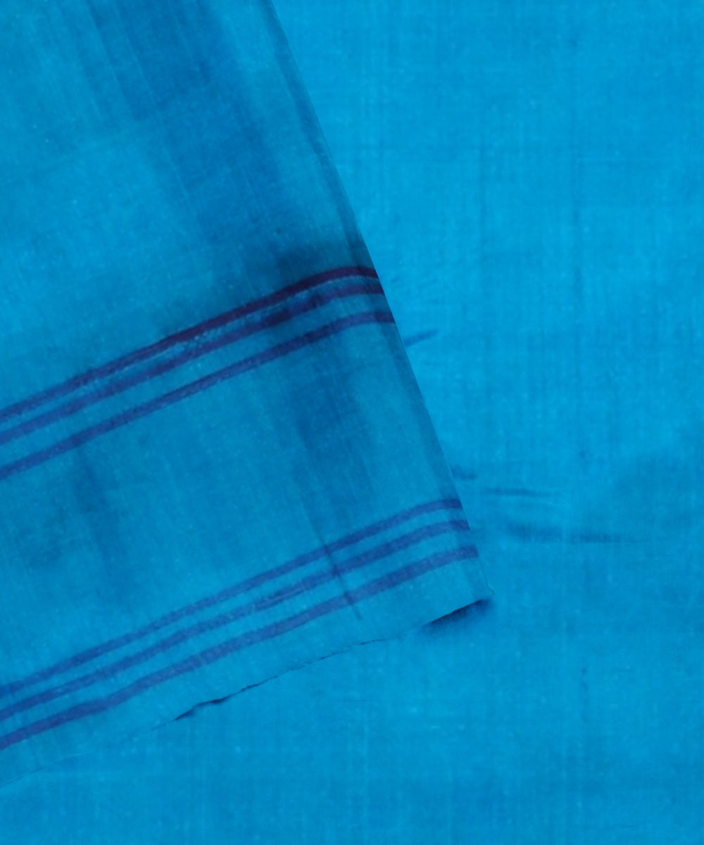 Royal blue grey handwoven pochampally ikat silk saree