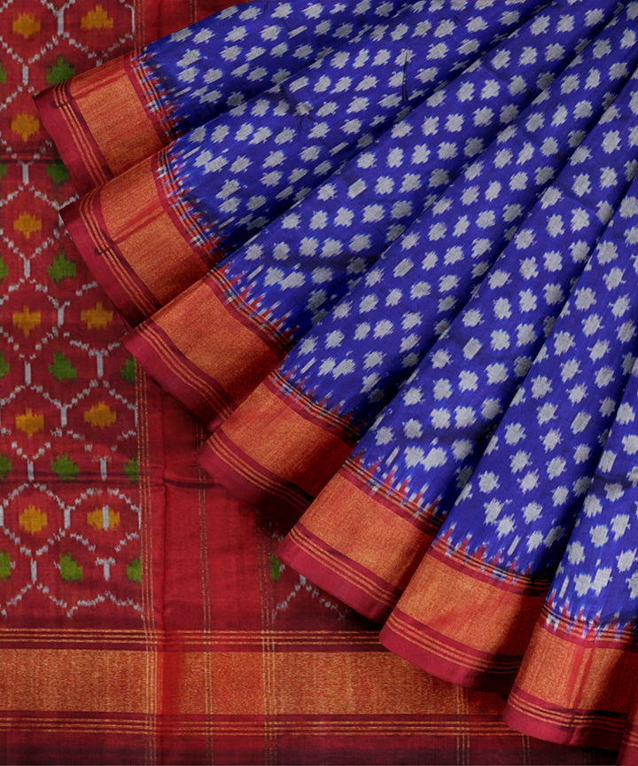 Zaffre blue maroon handwoven pochampally ikat silk saree