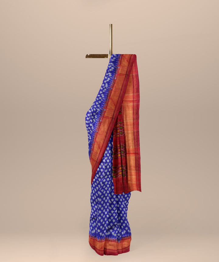 Zaffre blue maroon handwoven pochampally ikat silk saree