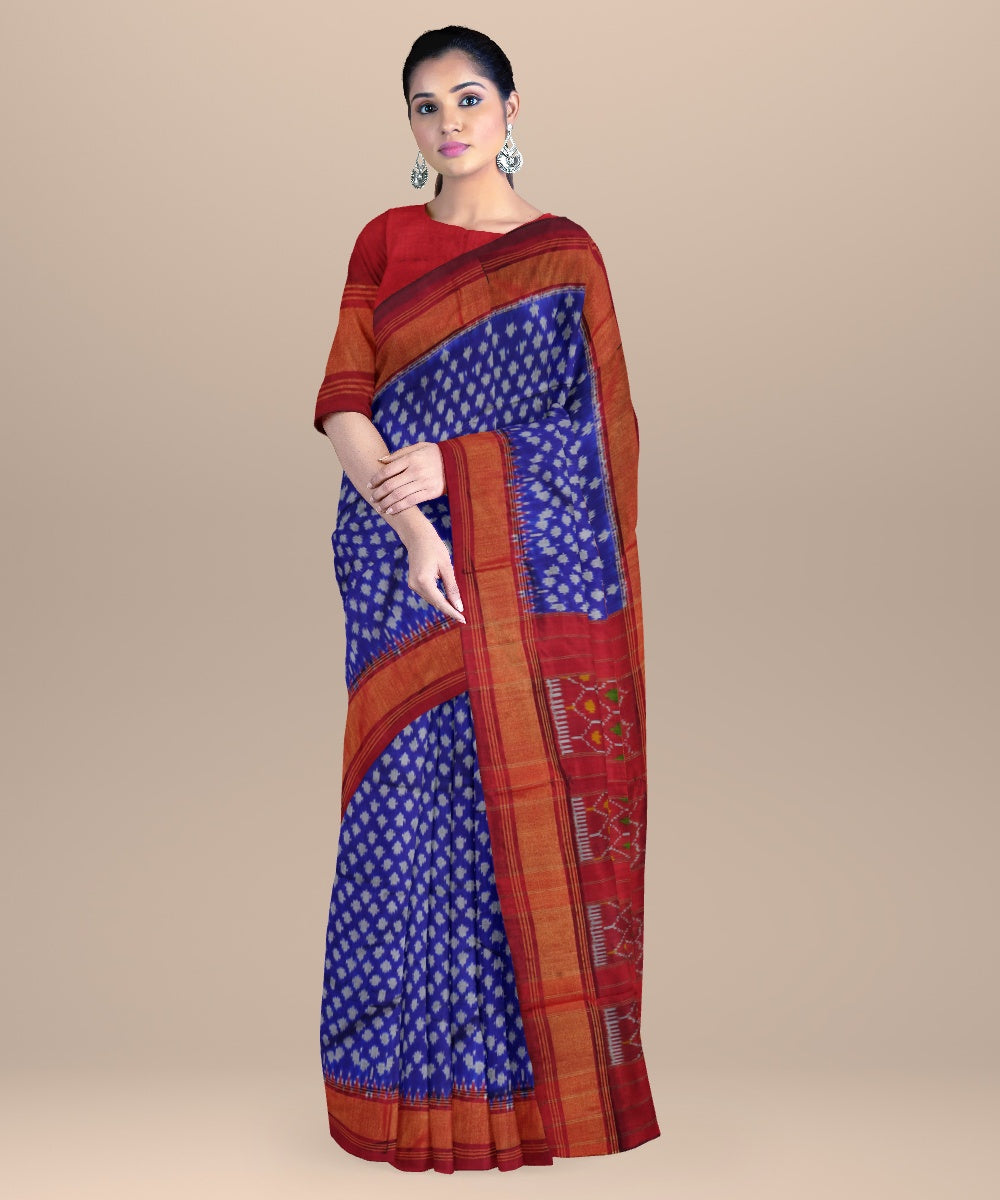 Zaffre blue maroon handwoven pochampally ikat silk saree