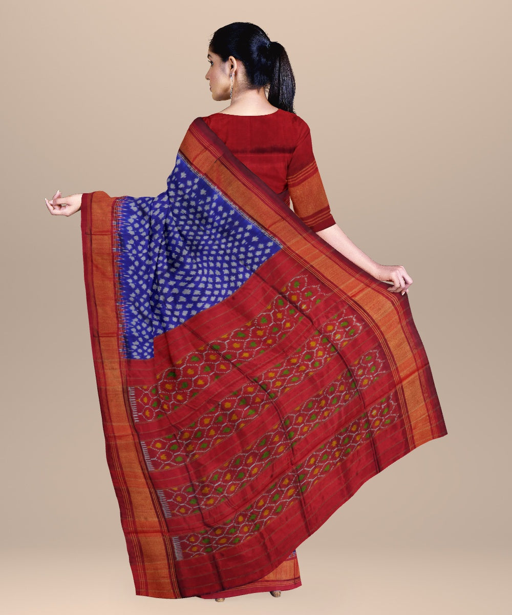 Zaffre blue maroon handwoven pochampally ikat silk saree