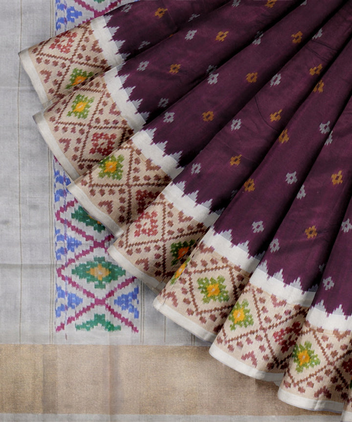 Oxblood red offwhite handwoven pochampally ikat silk saree